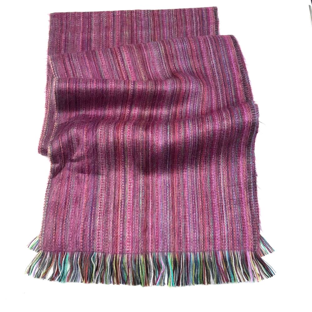 Shupaca Fringed Alpaca Blend Scarf - Magenta Stripe